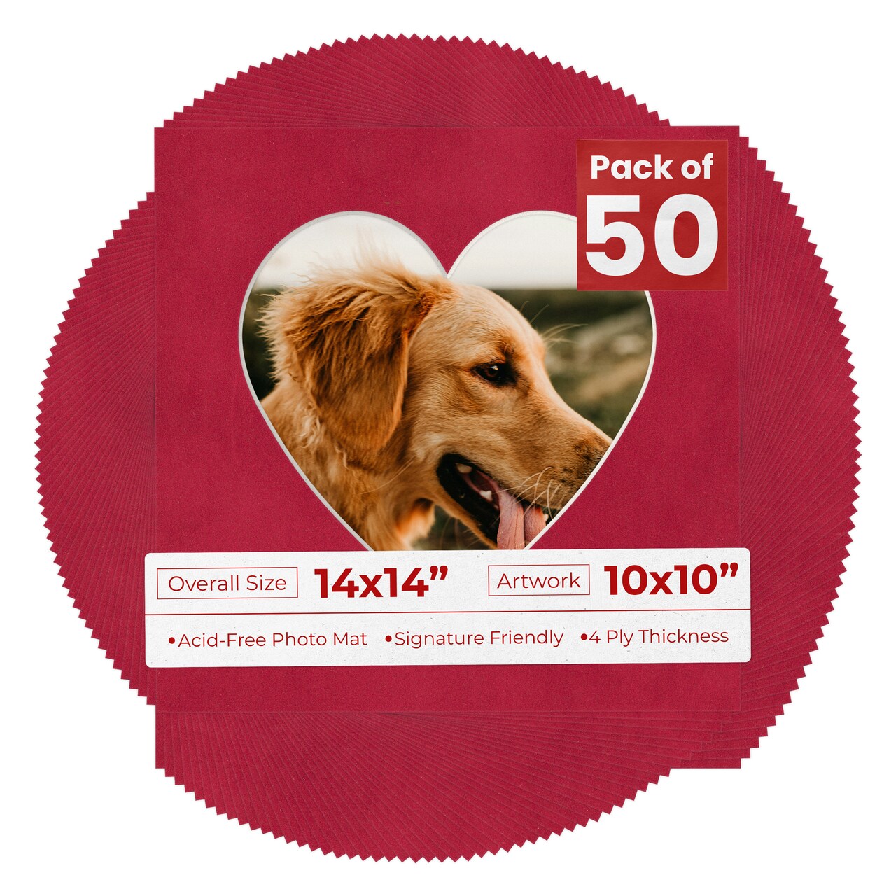 Red Suede Mat Board for 14x14 Frames - Heart Opening for 10x10 Photos